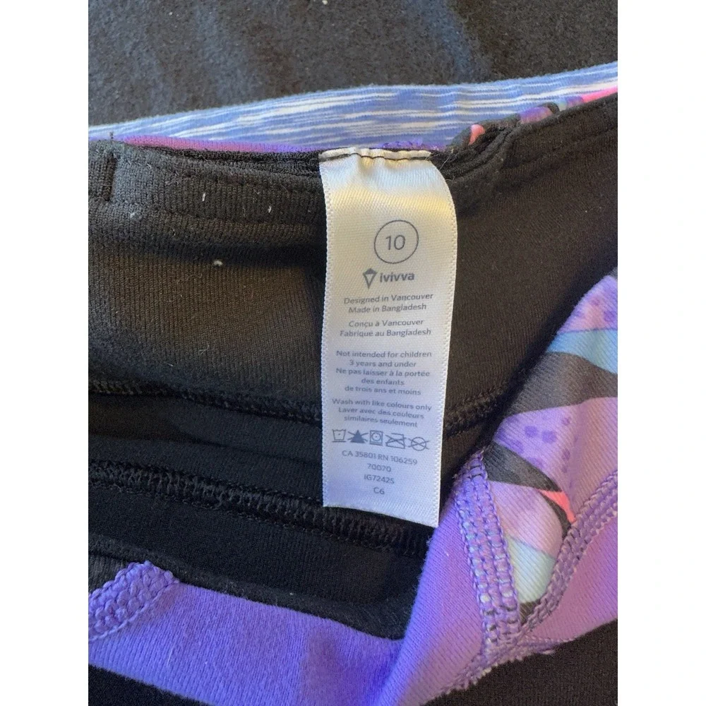 3 Ivivva black rollover girls short tights athletic purple pink Size‎ 10, 8